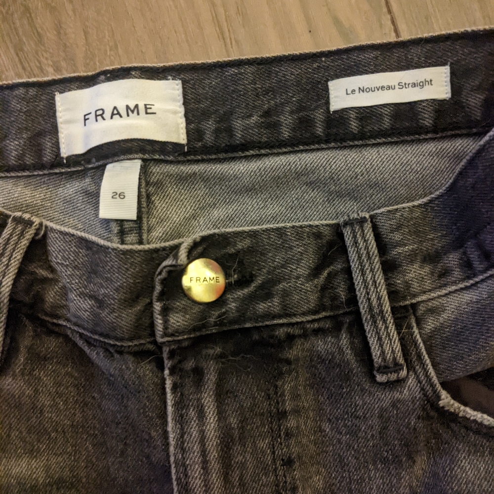 FRAME - Le Nouveau High Waist Crop Straight Leg Jeans | Size 26 | Haynes Gray - Picture 14 of 16